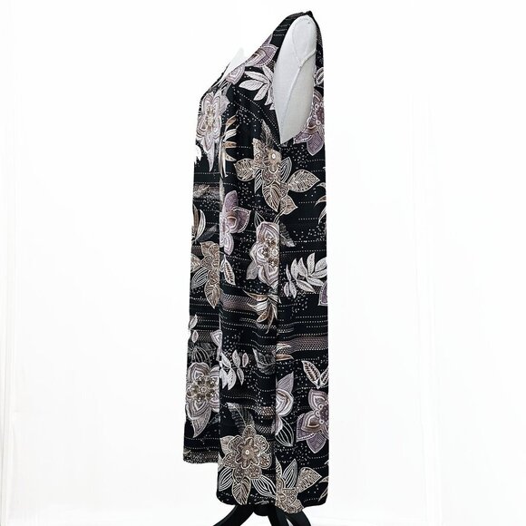 R & M Richards Woman Black and Tan Floral Print Shift Dress - Picture 3 of 5